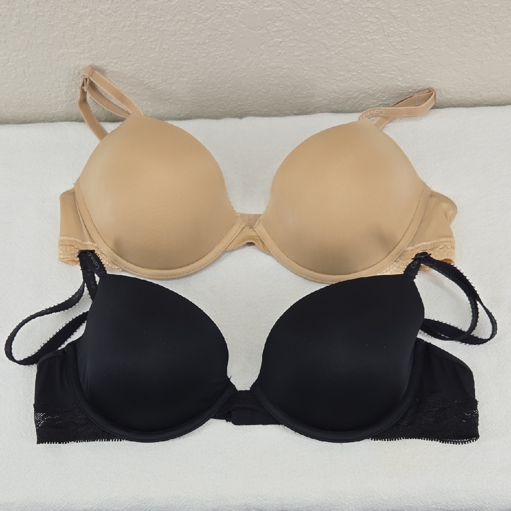 Calvin Klein Black and Tan Bra Duo Size 36B